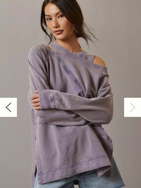 Pilcro Crossover Cold Shoulder Sweatshirt Tunic Top Long Sleeve Purple Womens M